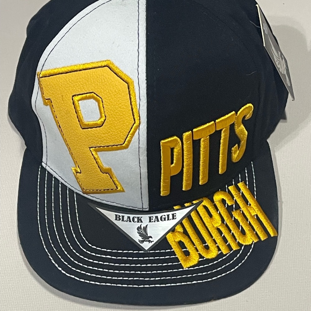 Pittsburgh New Black Eagle P Panel Steelers CLRS Black Gold Era Snapback Hat Cap